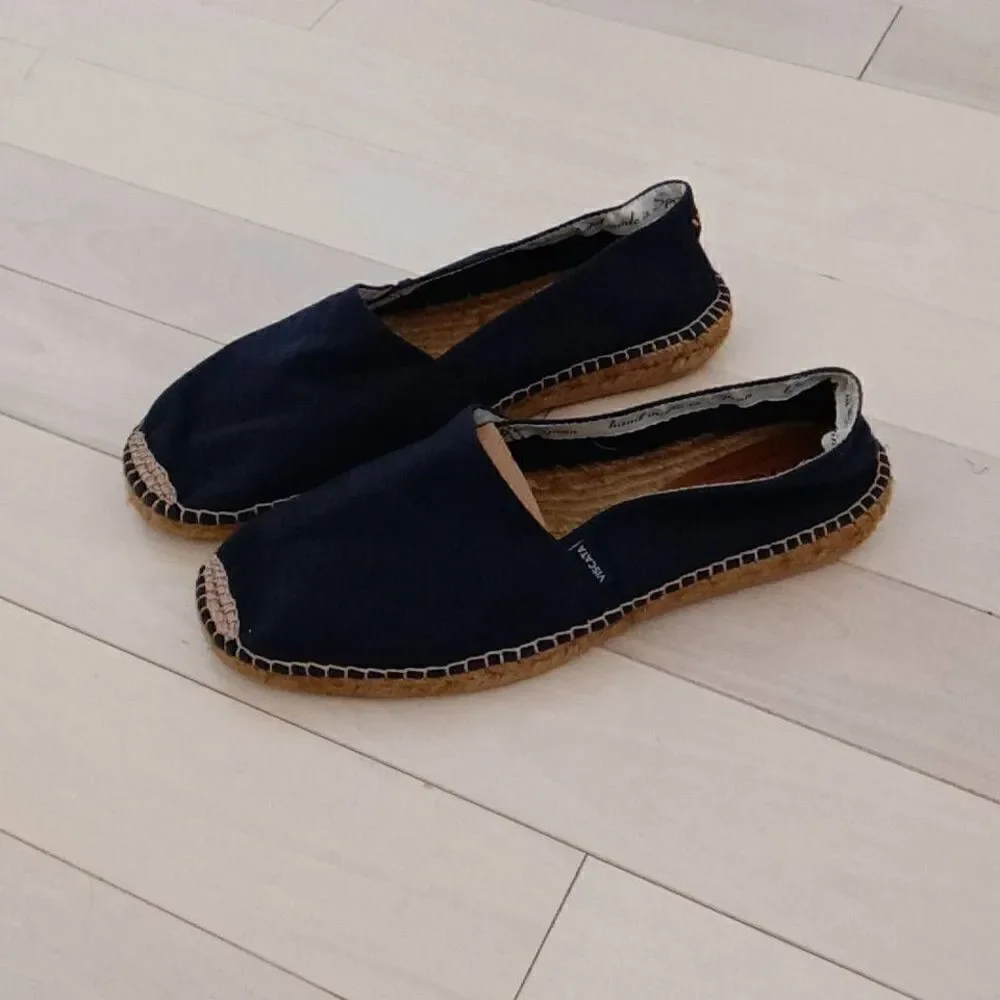 Viscata Barcelona Women's Sitges Slip-on Espadrilles Flats Navy Blue Size 42
